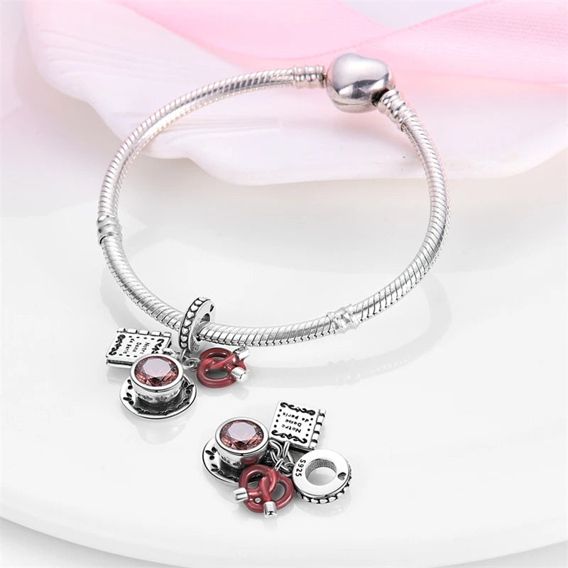 925 Sterling Silver Dessert Afternoon Tea Charm – Coffee, Cake, Pizza & Fries Beads Fit Original Pandora Bracelet DIY Jewelry