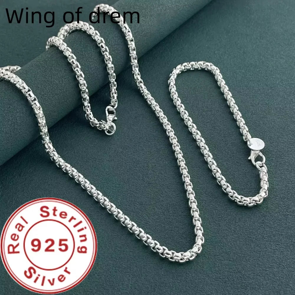 925 Sterling Silver 4mm Round Box Chain Bracelet & Necklace Set – Unisex Daily Wear Fashion Jewelry for Men & Women