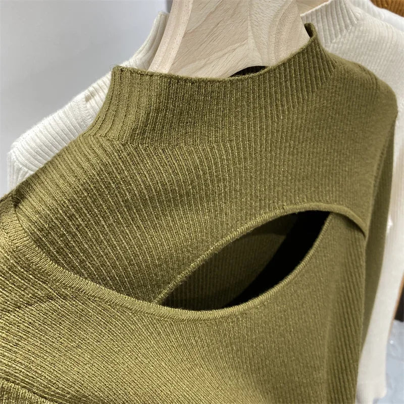 Women's Slim Knit Sweater | Autumn Winter Pullover Top | Long Sleeve Elastic Knitted Shirt for Women