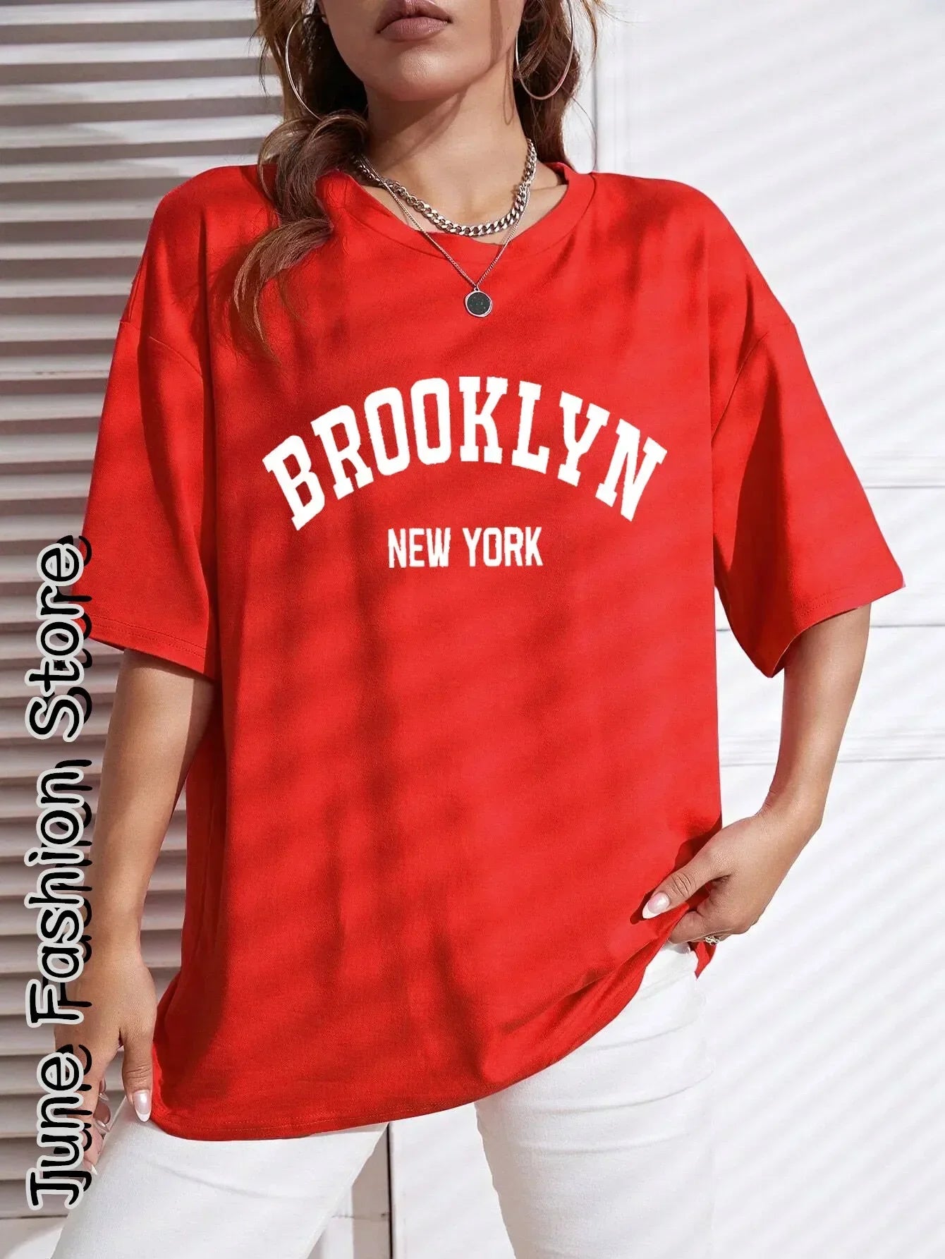 Women’s Round Neck Letter Print T-Shirt | Casual Streetwear Brooklyn New York Retro Summer Top