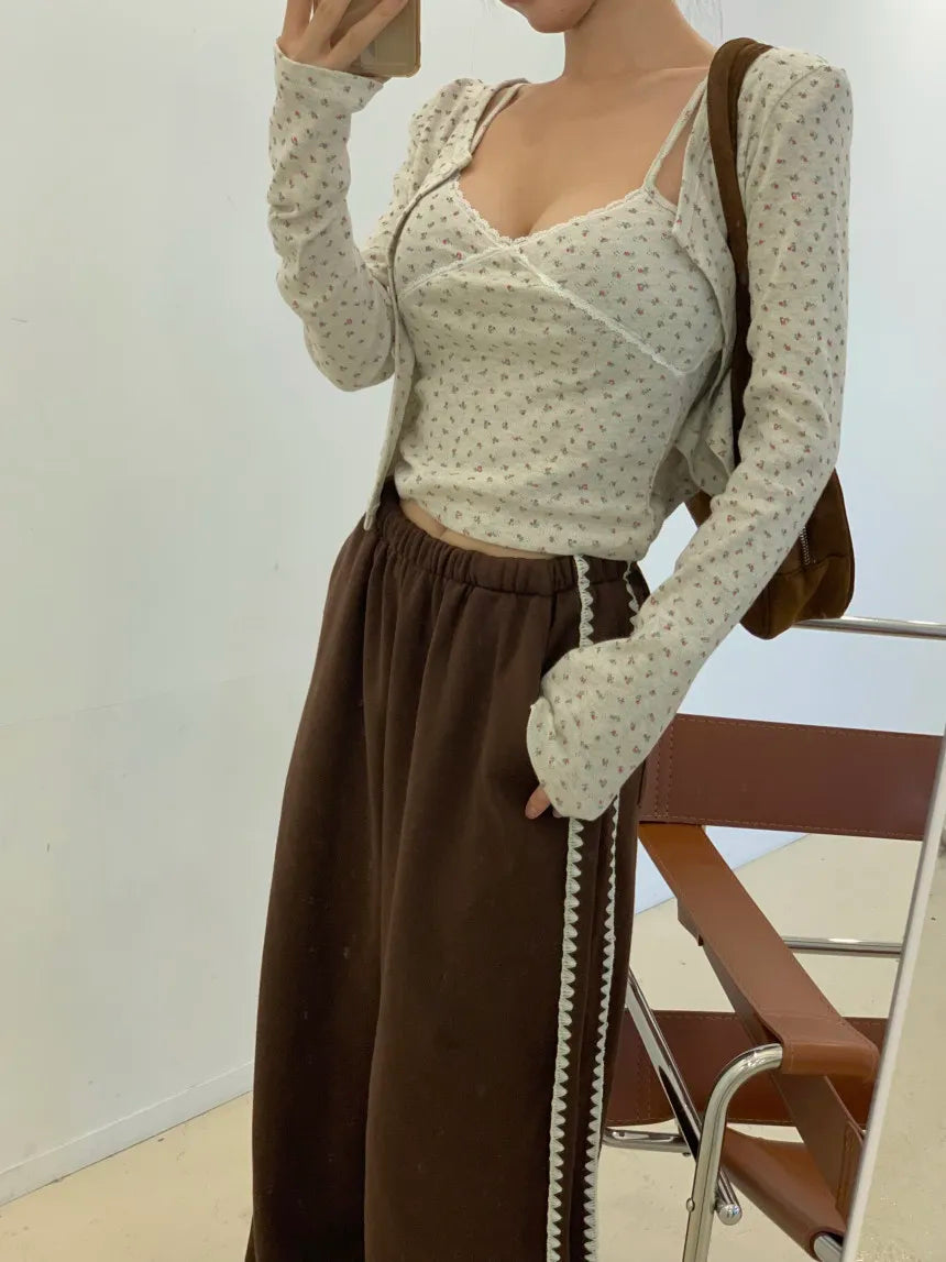 Chic Autumn Winter Loose Casual Pants – Color Block Side Stripe Floral Women Sweatpants Long Trousers