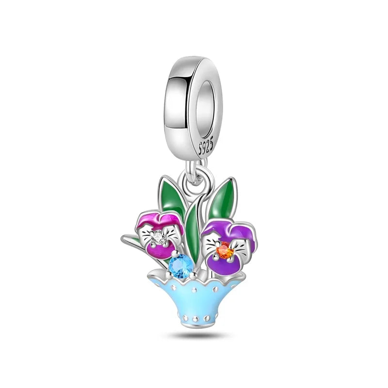 2025 925 Silver Daisy Tulip Pansy Flower Charms Bead | Fit 3mm Original Bracelets DIY Jewelry Gift