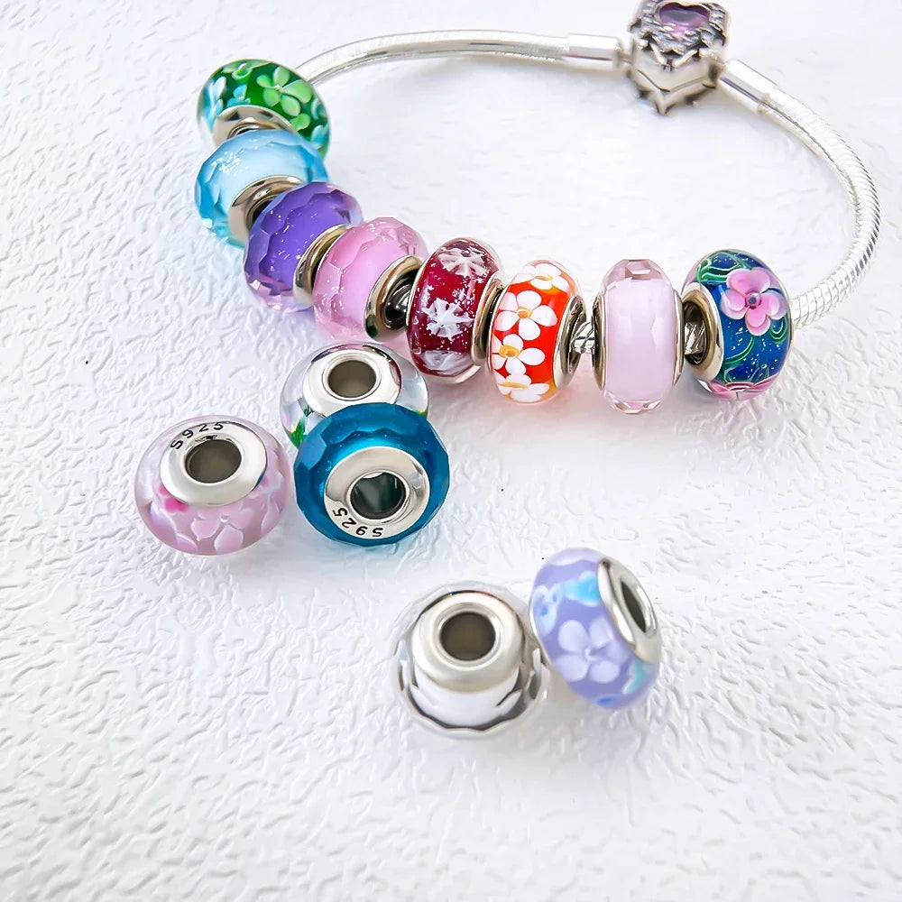 925 Sterling Silver Blue Series Crystal Enamel Murano Bead | Fit Original Bracelet Women DIY Fine Jewelry Gift