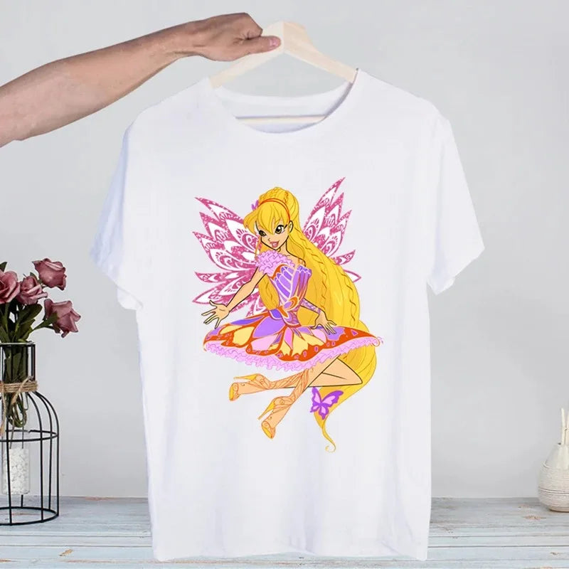 Butterfly Fairy Graphic T-Shirt | Women’s 90s Trend White Short Sleeve Tee | Casual Printed Top