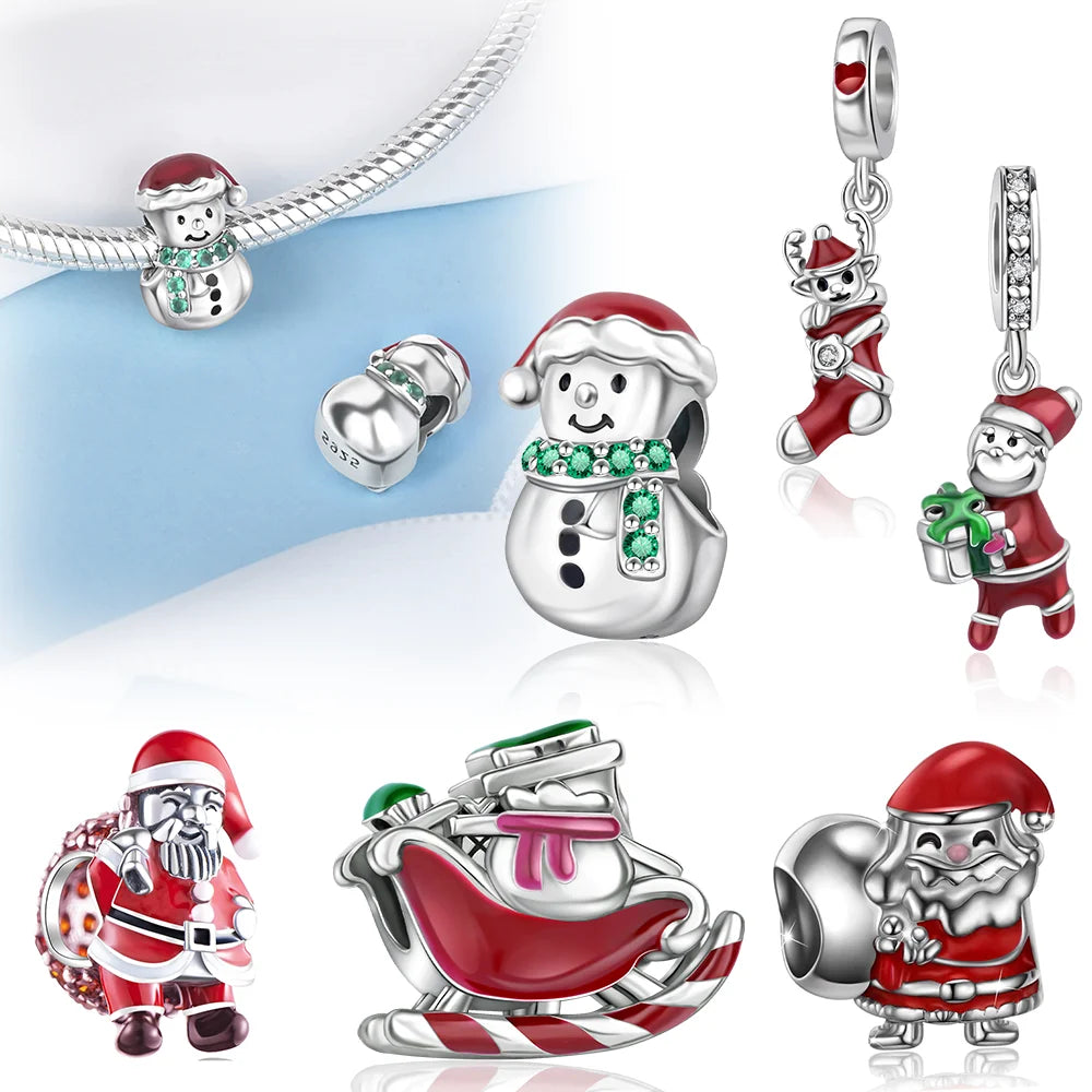 Santa Claus Christmas Snowman Silver Pendant for Women | Fits Original DIY Bracelets | Holiday Love Gift Jewelry