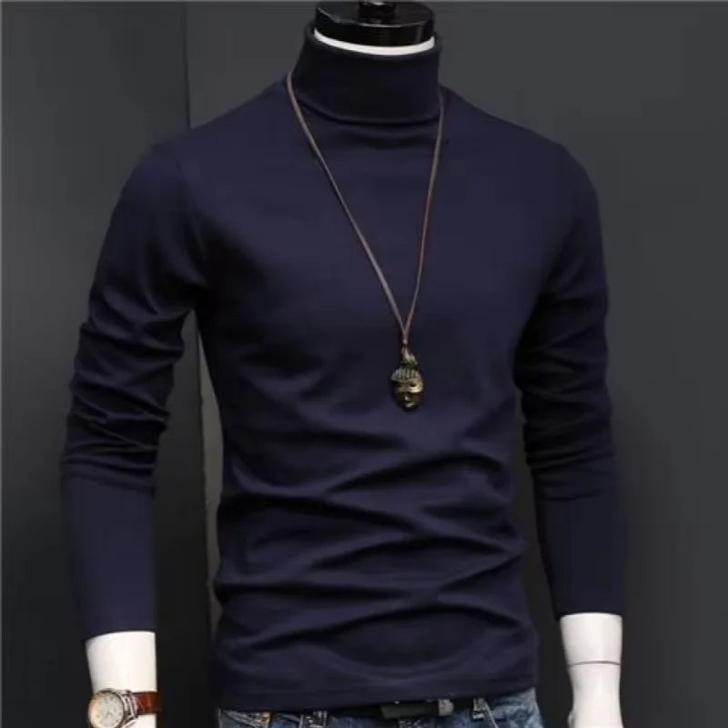 Men’s Slim Fit Turtleneck Shirt | Fall/Winter Solid Black Long Sleeve Inner Wear