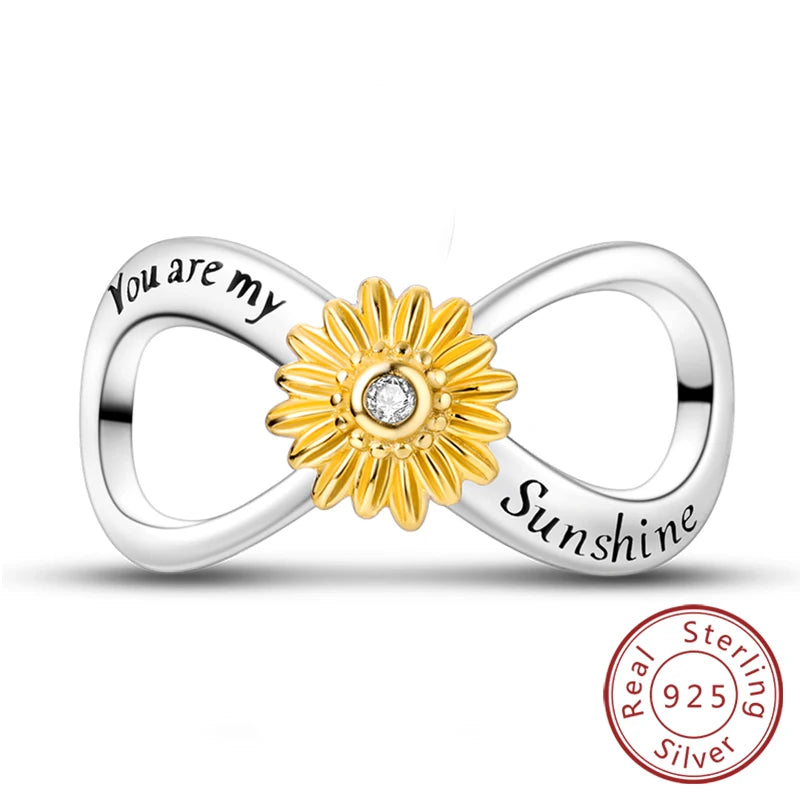 New 925 Sterling Silver Sunflower Heart Charm Bead | Original Bracelet DIY Jewelry Gift for Women