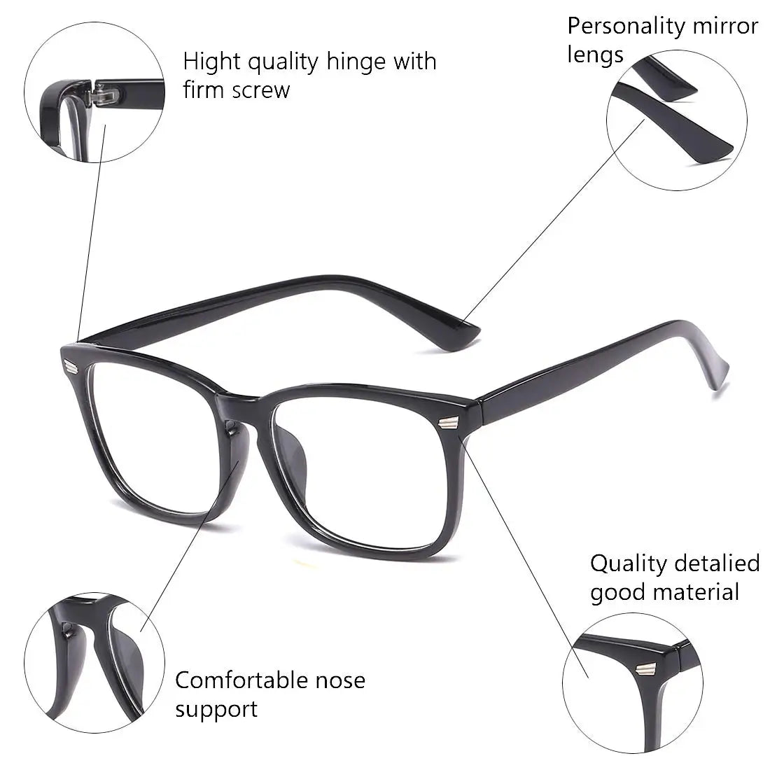 Blue Light Blocking Glasses – Square Nerd Frame Eyeglasses for Computer & Gaming | Anti Blue Ray Glasses