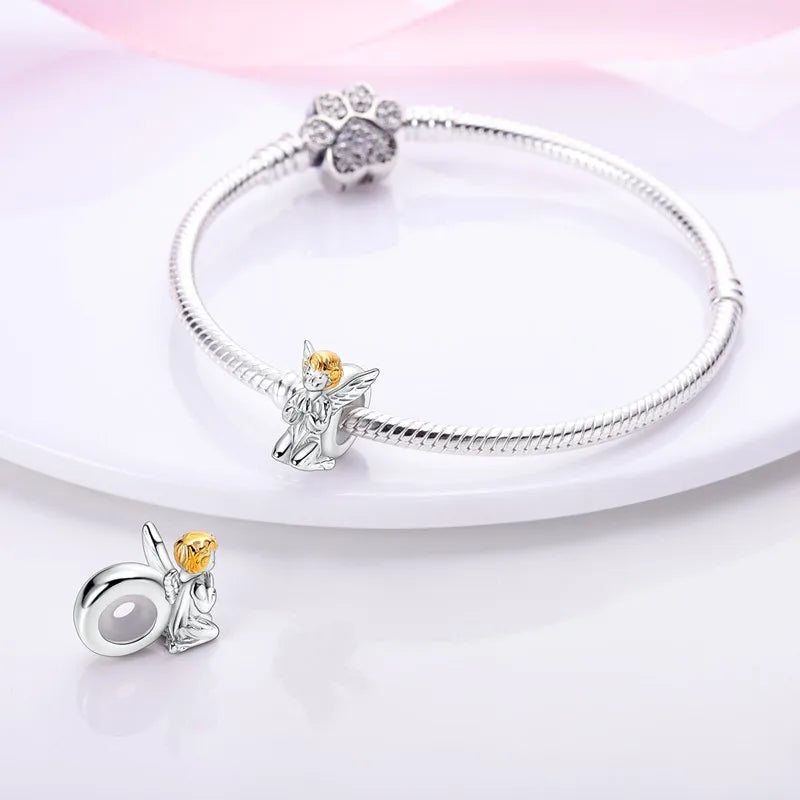 S925 Silver Angel Baby Charms | Heart Shape Wings Dangle Beads Fit Bracelet & Necklace