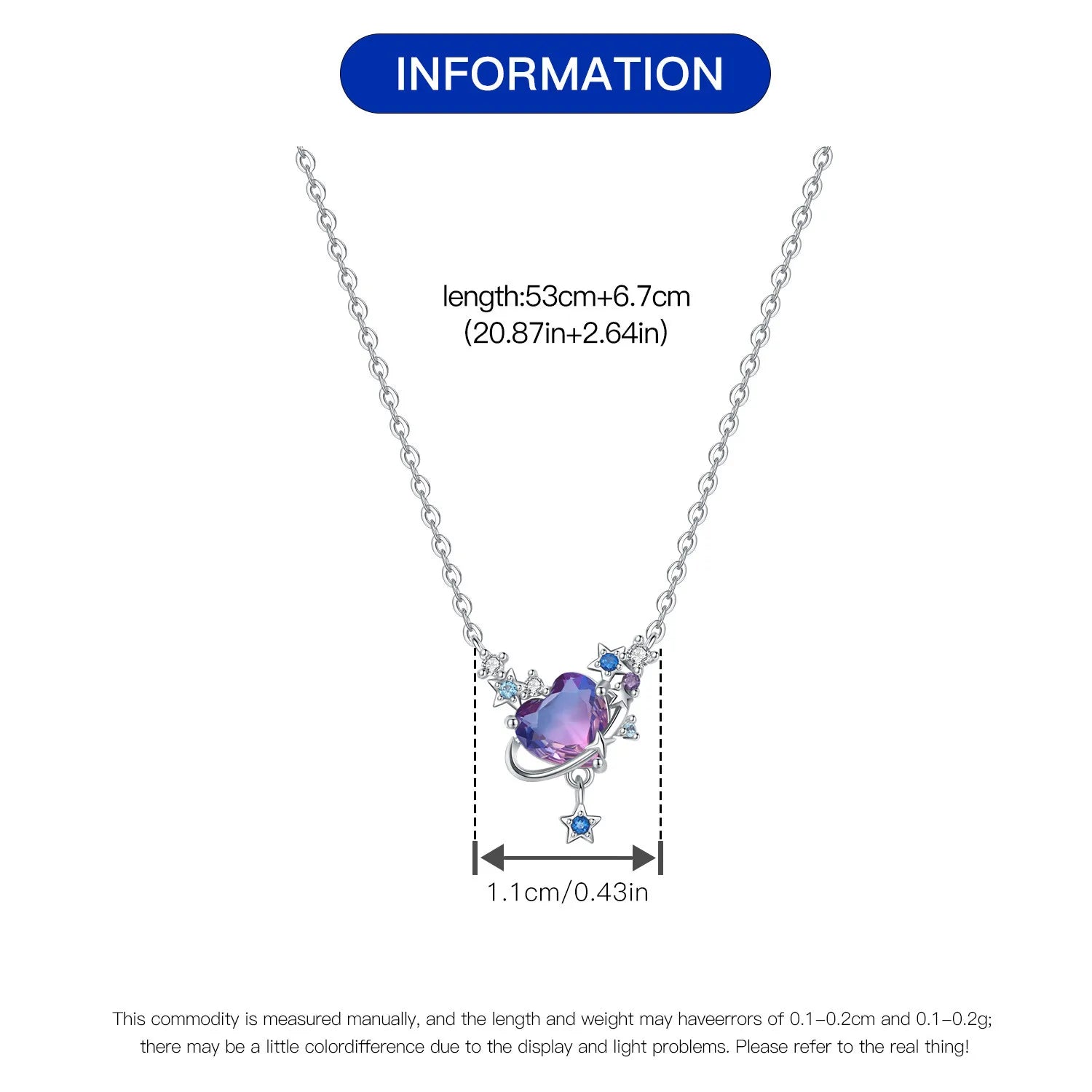 925 Sterling Silver Purple Infinite Love Heart Planet Necklace | Elegant Women’s Fashion Jewelry Birthday Gift