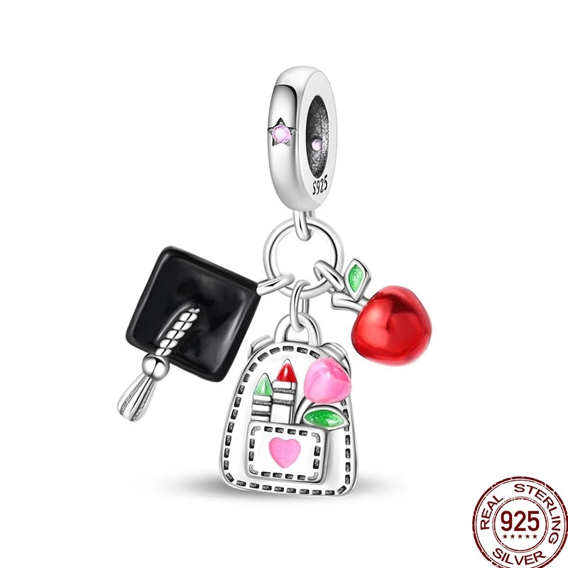 100% 925 Sterling Silver Heart Family Charms with Pumpkin & Pave Zircon Pendant – Fits Original Bracelet DIY Jewelry Gifts