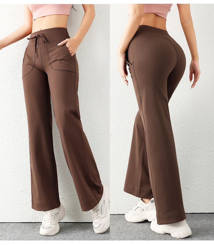 Women’s Loose Straight Sweatpants | Casual Wide Leg Running Pants | Drawstring Yoga Leggings with Side Pockets
