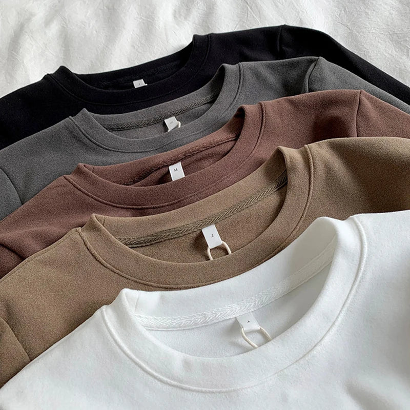 Women's Thermal Long Sleeve T-Shirt | Fleece-Lined Round Neck Top | Autumn Winter Fashionable Inner Wear