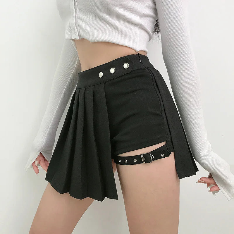 Gothic Pleated Skirt 🖤 Harajuku Punk Plaid Irregular High Waist Skirt ✨