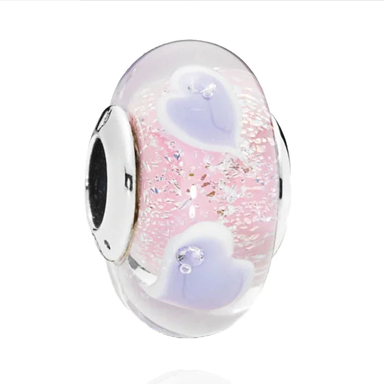 Original Murano Glass 925 Sterling Silver Butterfly Flower Leaf Rainbow Charm Bead | Cosmic DIY Bracelet Jewelry Gift for Women