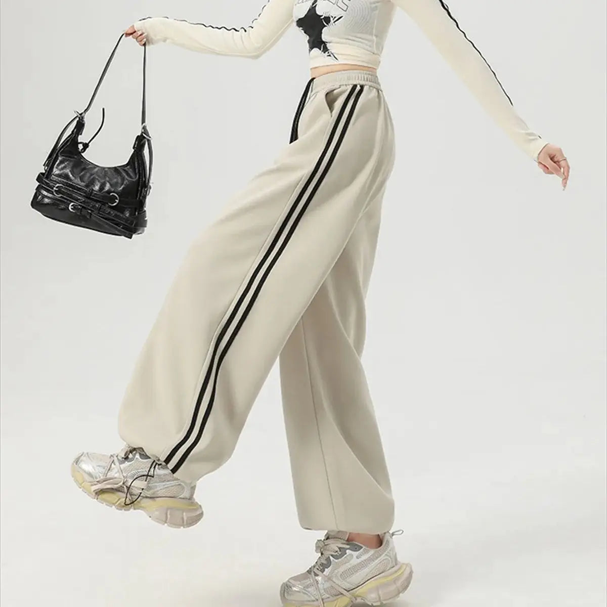 Women’s Stripe Chic Straight Pants | High Waist Color-Blocked Sweatpants | Autumn Spring Casual Streetwear