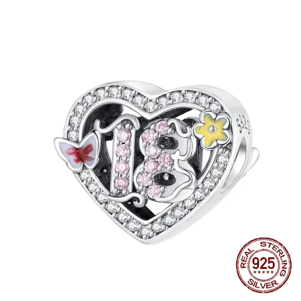 925 Sterling Silver Number & Puppy Family Beads Pendant | Fit 4mm Hole Bracelets