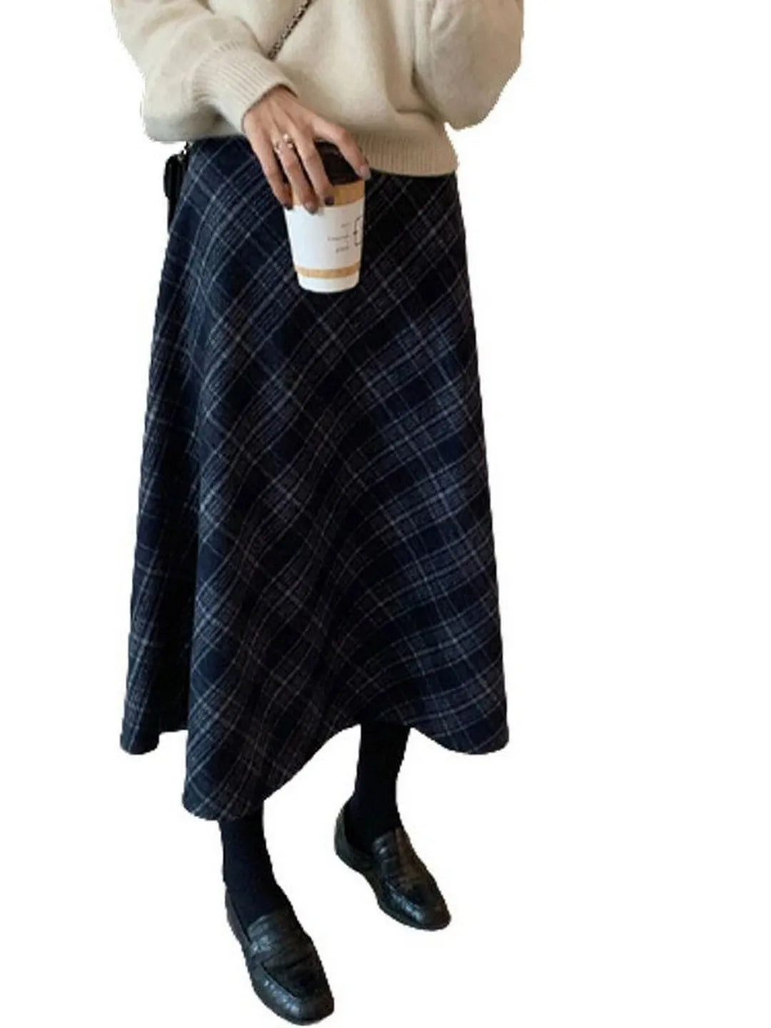 Retro Plaid  Skirt Women's Autumn Winter New A-Line Umbrella Skirt Wrap around Mid-Length Small Size f-length Skirt