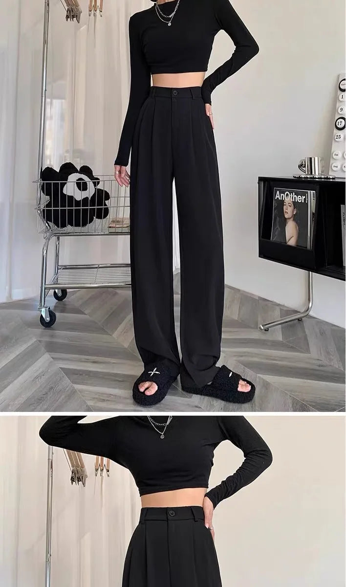Women’s Slim Fit Straight Leg Suit Pants | Summer Thin Black Casual Trousers for Pear Shaped Body & Wide Hips