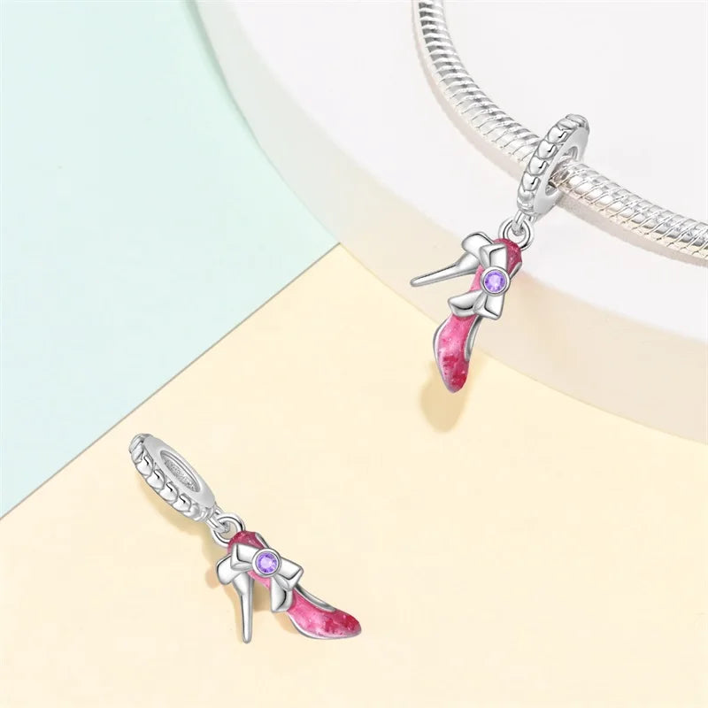 925 Silver Plated Magic Mirror Princess Angel Pink Charm Beads | Fits Original Pan 925 Bracelet | Exquisite DIY Jewelry