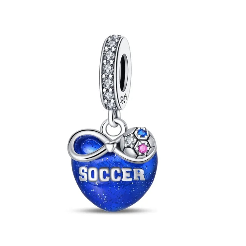 925 Sterling Silver Soccer Trophy Jersey Charm Beads – Fits 3mm Bracelets DIY Jewelry