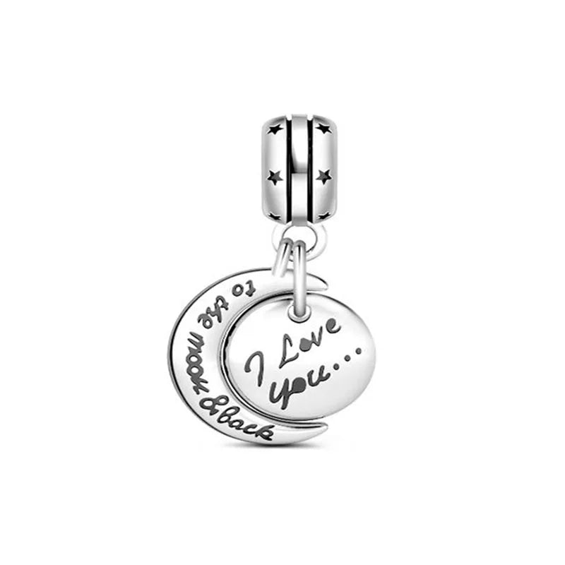 925 Sterling Silver Monkey, Dog Paw & Heart Mom Charm | Fits Original European Bracelet DIY Jewelry Gift