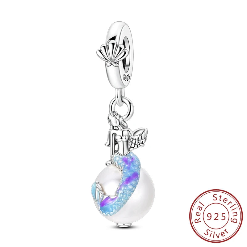 Original 925 Sterling Silver Charms – Mushroom, Unicorn, Wings & Pearl Beads for Women