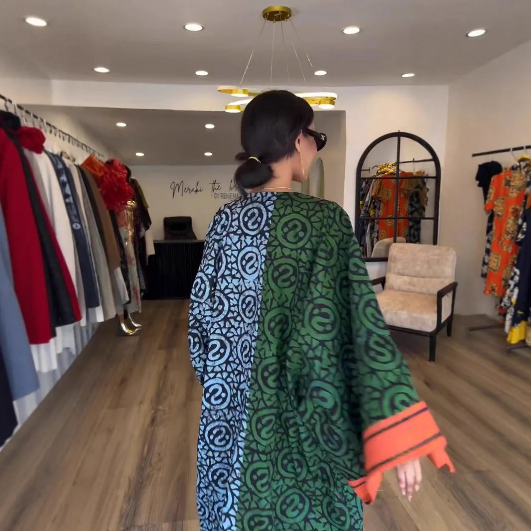 Elegant V-Neck Loose Maxi Dress for Women | 2025 Spring Summer Holiday Dress | Casual Patchwork Printed Dress