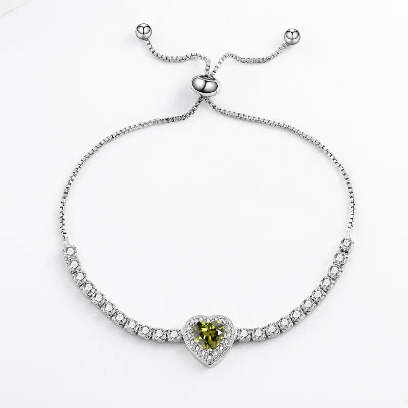 925 Sterling Silver 3D Heart-Shaped Adjustable Love Color Bracelet for Women