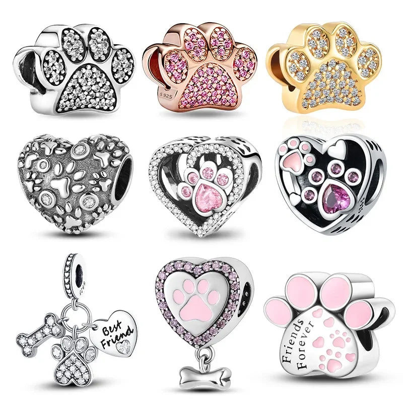 S925 Silver Heart-Shaped Cat Paw Charm | Fits Original 925 Bracelet | DIY Women’s Birthday Fine Jewelry Gift