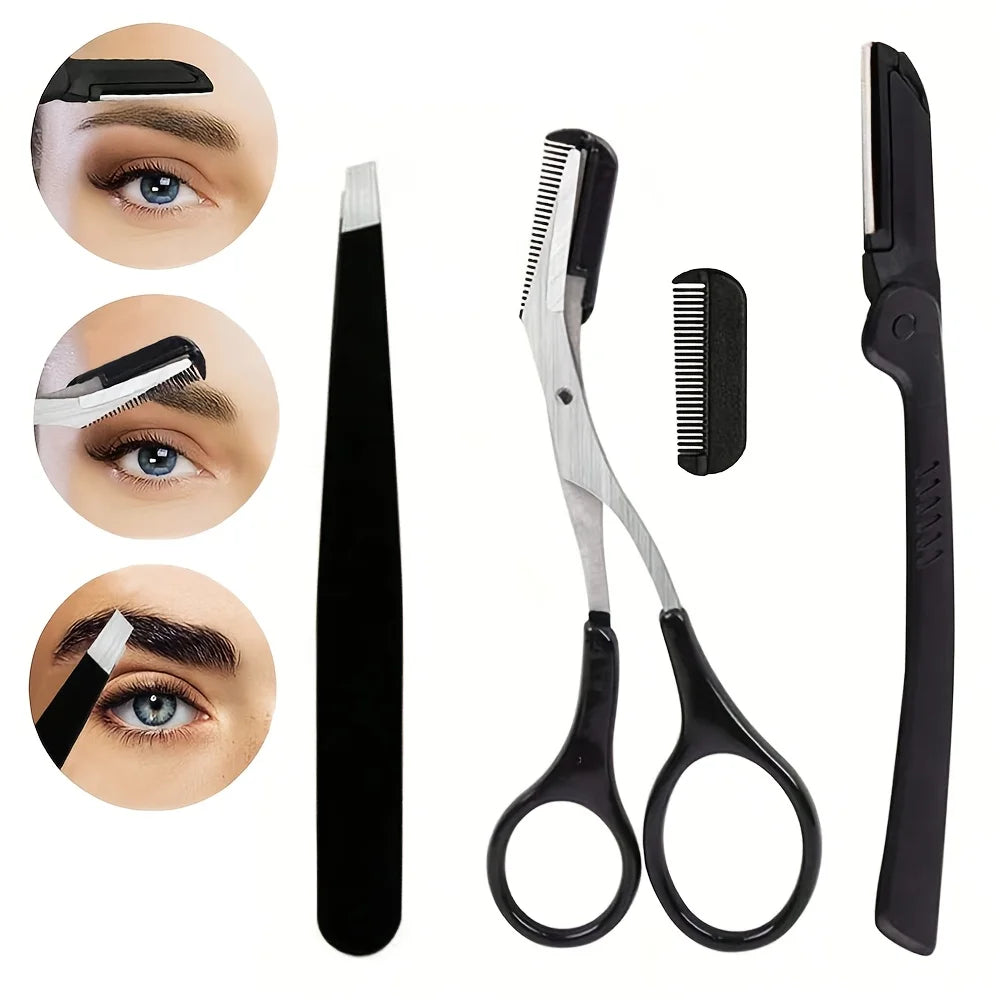 4pcs Women’s Facial Hair Removal Kit | Stainless Steel Eyebrow Shaping & Beauty Tool Set