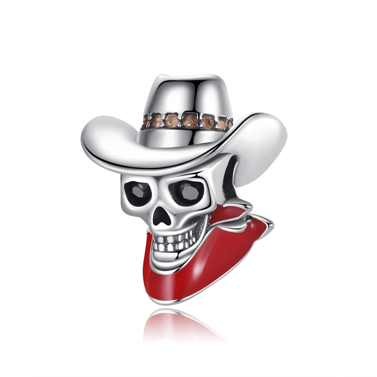 Halloween 925 Sterling Silver Black Skull, Bat & Pumpkin Charms | Pendant for DIY Original Bracelets, Women’s Fine Jewelry Gift