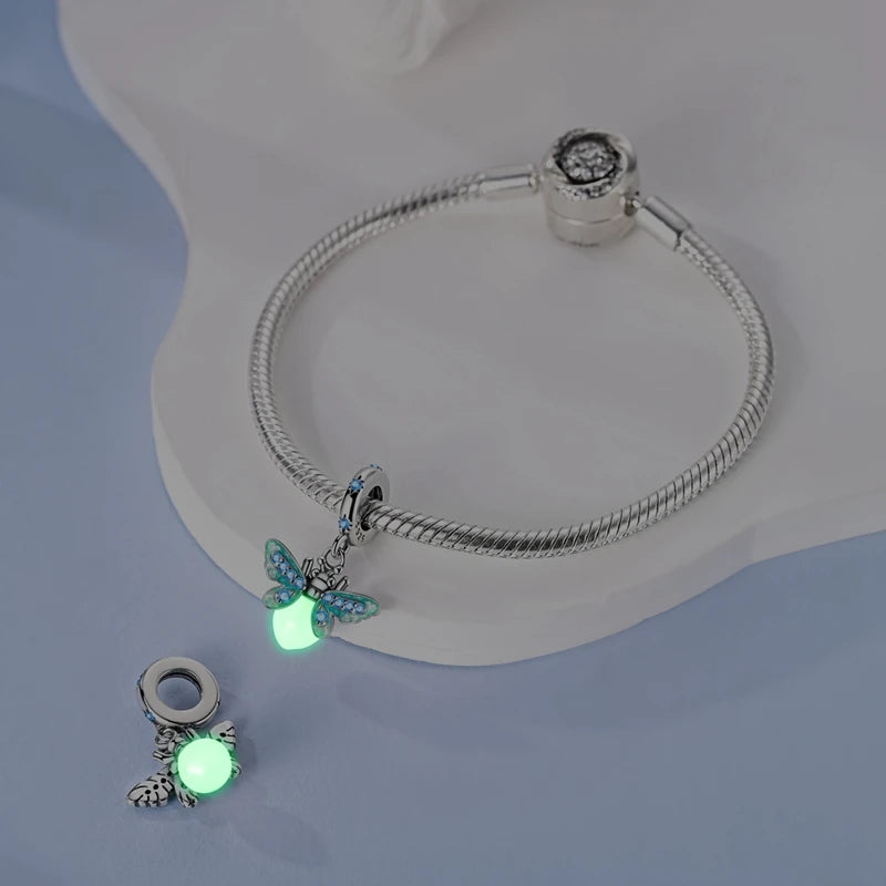 100% 925 Sterling Silver Teddy Bear, Kitten, Puppy & Elephant Luminous Firefly Charms | Sweet Beads Fit Pandora Bracelet Fine Jewelry