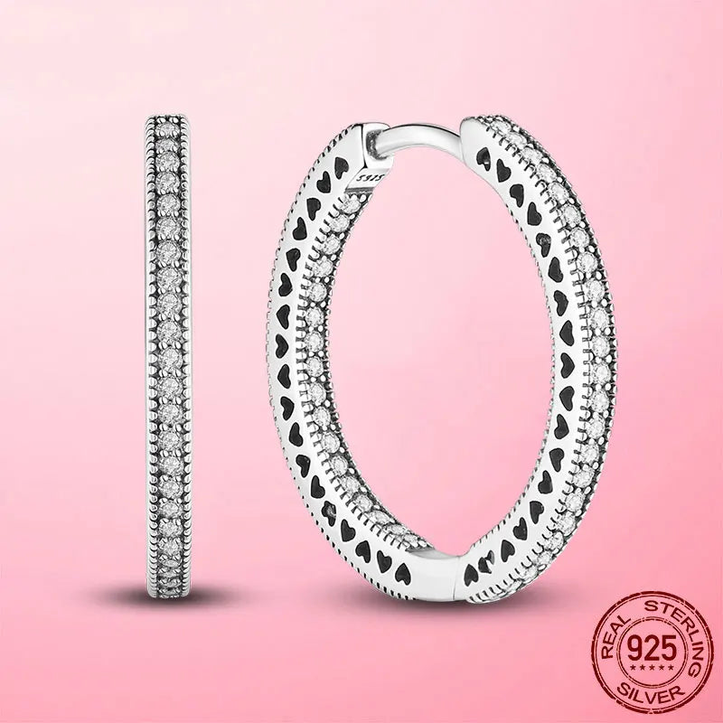 925 Sterling Silver Double Band Pave Hoop Earrings – Women’s Fashion Silver Jewelry
