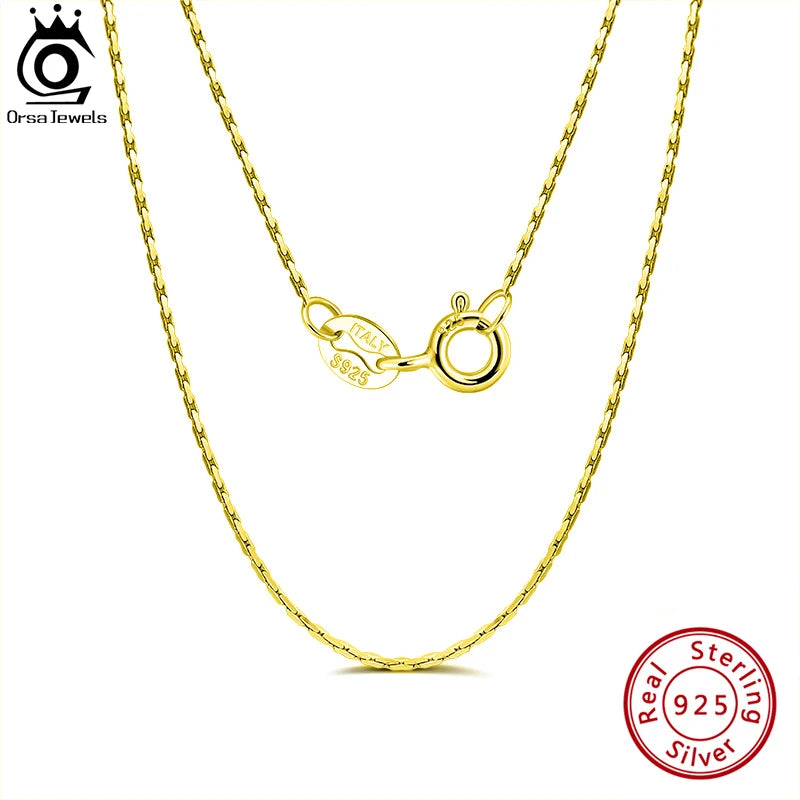 ORSA JEWELS 925 Sterling Silver 0.6mm Bamboo Chain Necklace – 14K Gold Plated Women’s Jewelry Birthday Gift SC21