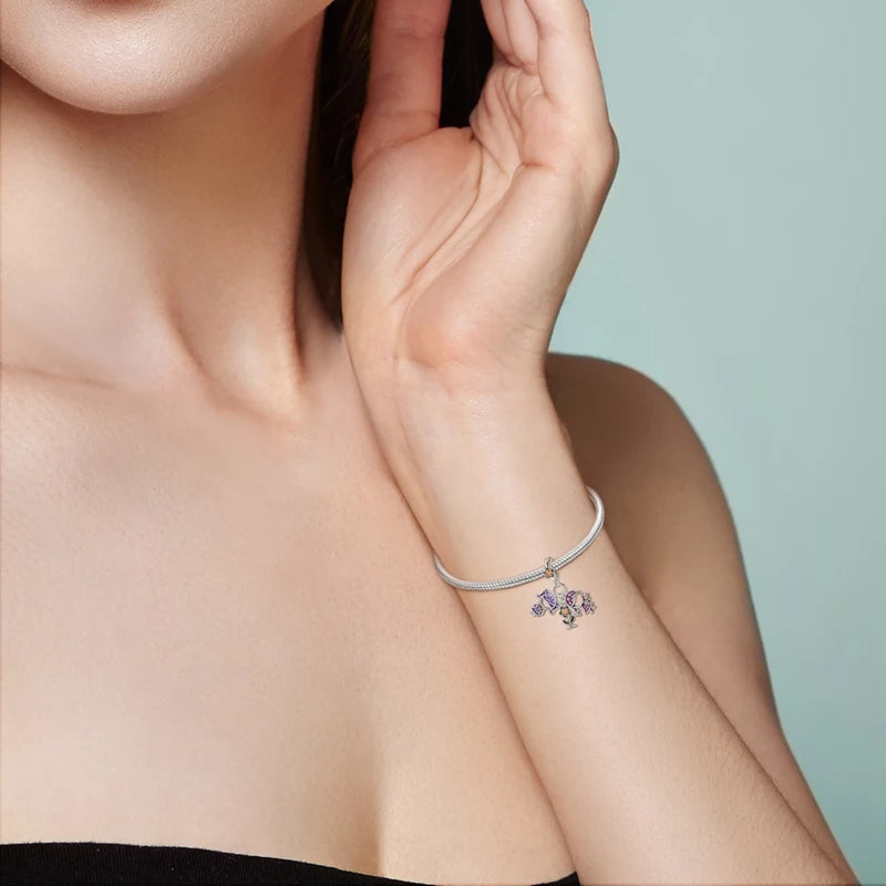 925 Sterling Silver Sweetheart Sister Charm | Fit Original Pandora & 3mm Bracelets DIY Jewelry Gift for Women