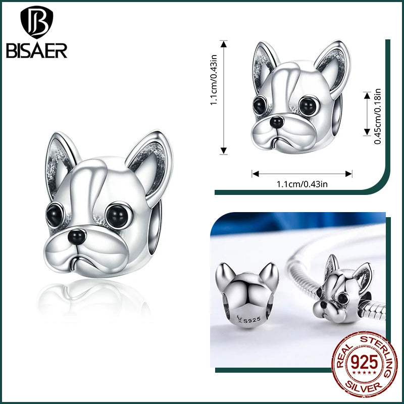 BISAER 925 Sterling Silver Dog Charm | Cute Dachshund Pet Bead Pendant for Women’s DIY Bracelet Jewelry
