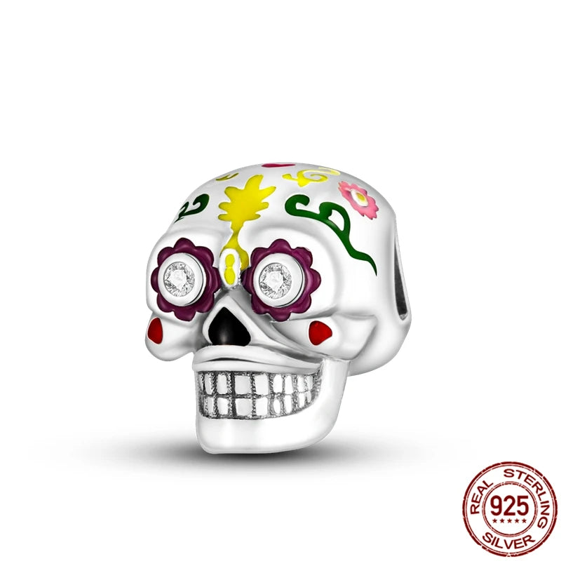 925 Sterling Silver Halloween Skull Bat Pumpkin Charm | Fit Original Bracelet & Necklace DIY Jewelry