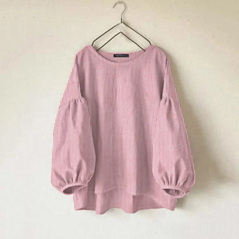 ZANZEA Fashion Striped Work OL Blouse – O-Neck Long Sleeve Loose Vintage Shirt Autumn Women Tops 👚🍂