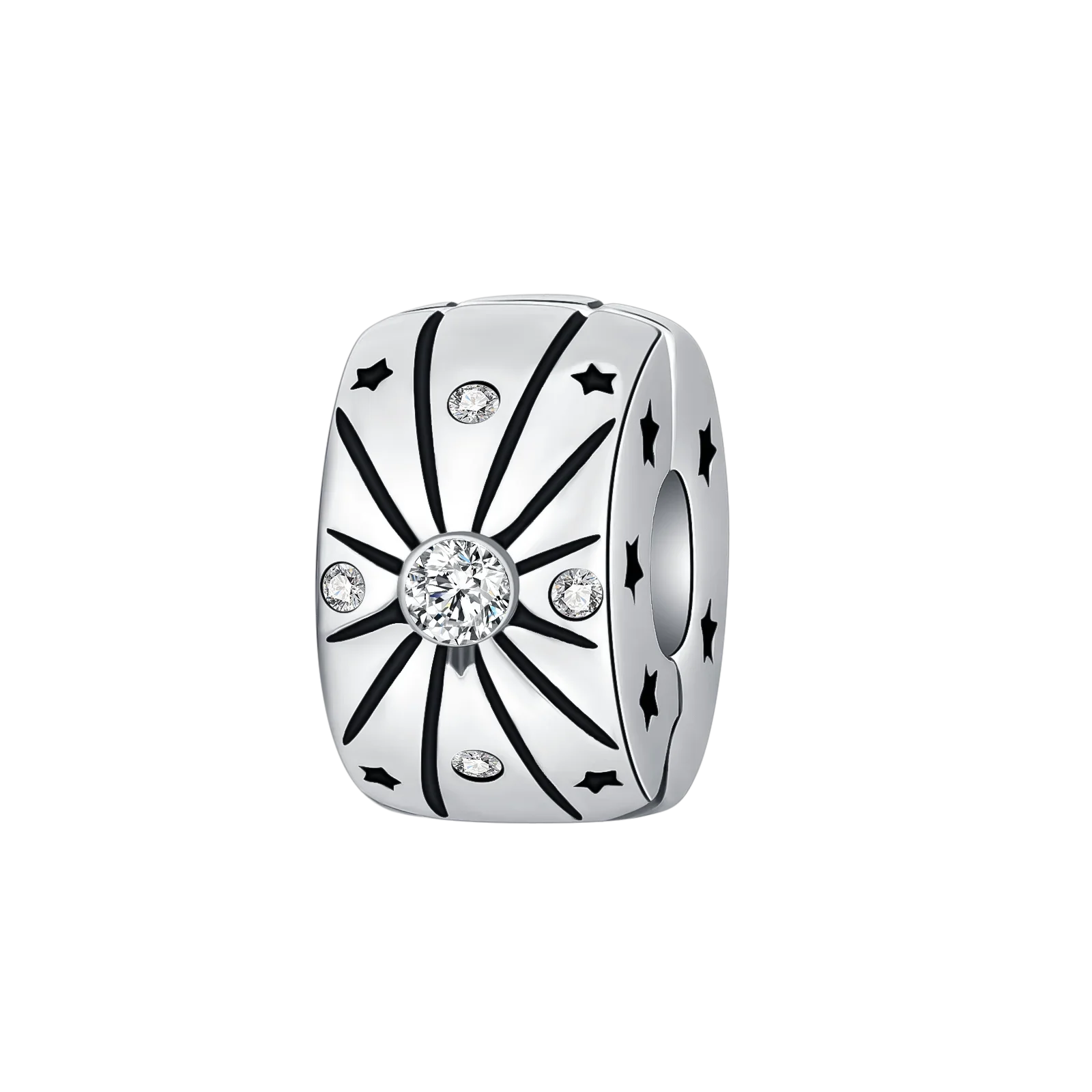 925 Sterling Silver Blue Moon Plane Space Series Glass Beads Clip Charm for Bracelet