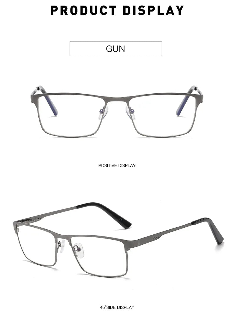 Men’s Square Metal Large Frame Prescription Glasses – Blue Light Blocking & Eye Protection Eyewear