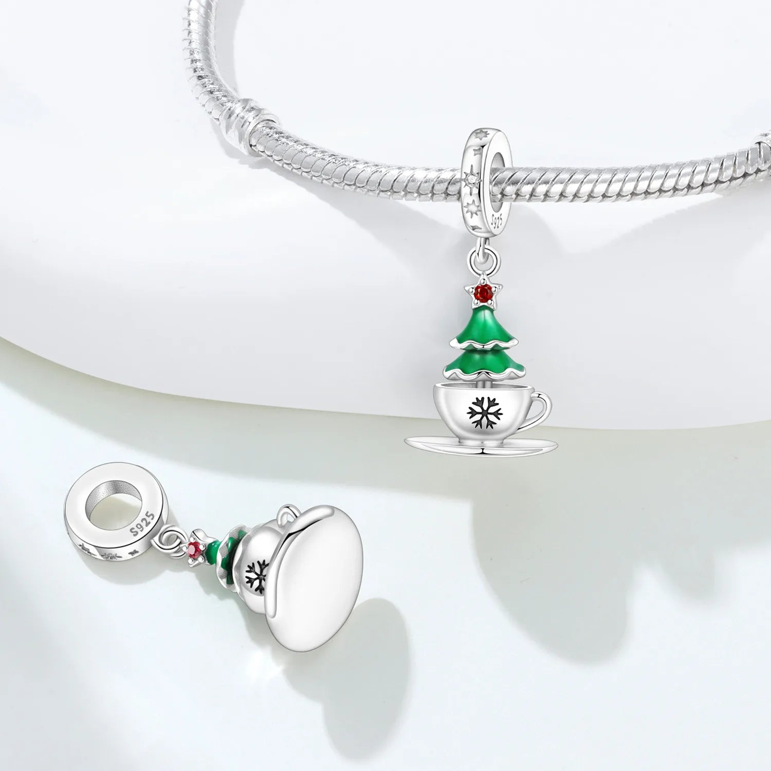 Orstarry 925 Sterling Silver Christmas Tree Coffee Charms | Fit Original Bracelet Women DIY Jewelry Gift