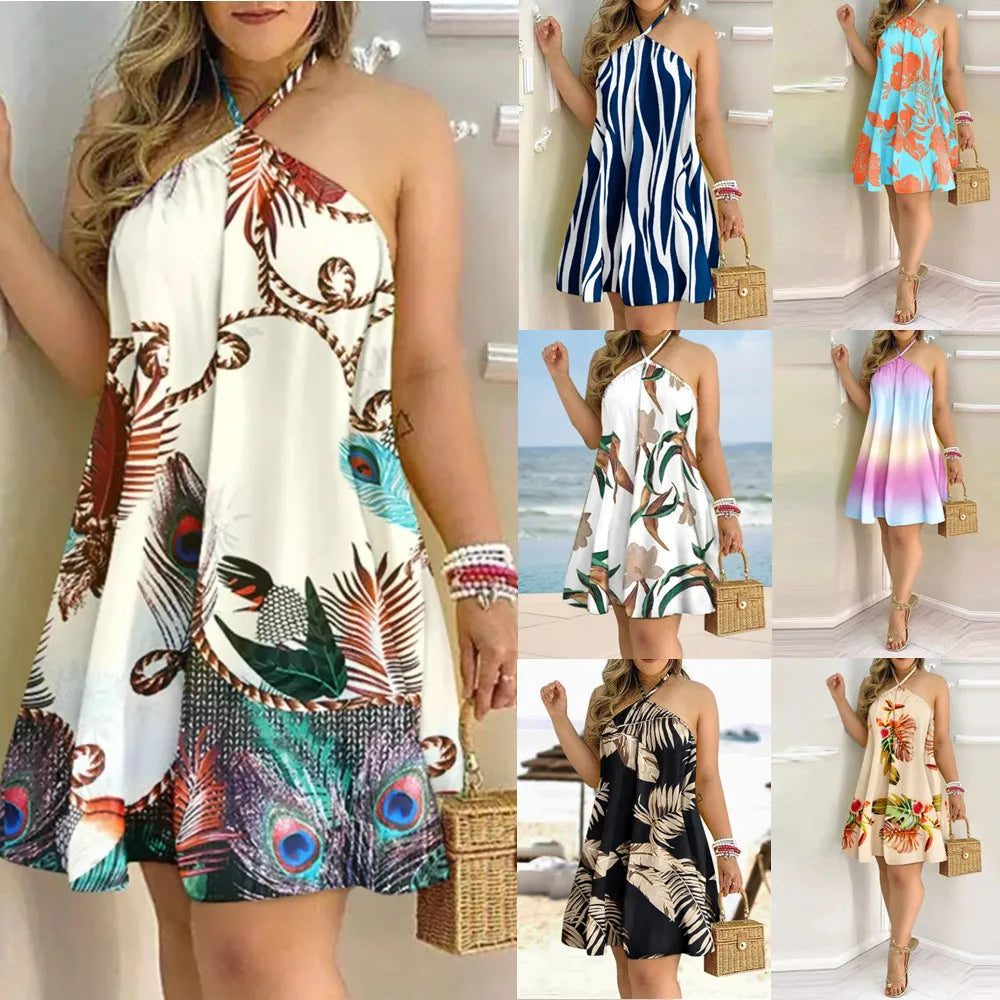 🌸 Floral Print Halter Neck Dress 👗 Boho Backless Summer Dress ☀️ Women's Spring & Summer Clothing