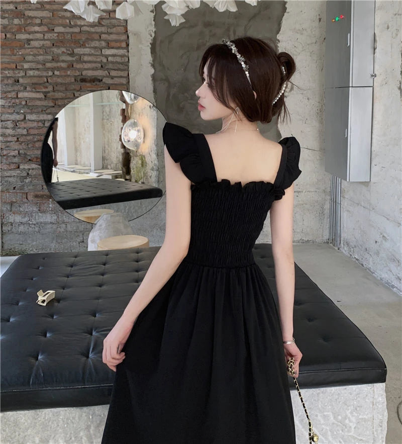 Summer 2025 Ele Hepburn Sle Tea Break Midi Dr Gathered Waist ort Sve Square Collar Pleated A-Line Dr