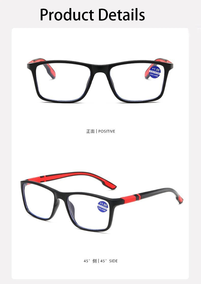 3PCS Reading Glasses Men Women Sports Anti-blue Light Reading Eyewear Red TR90 Frame Presbyopia Eyeglasses +100 to+400 glasses
