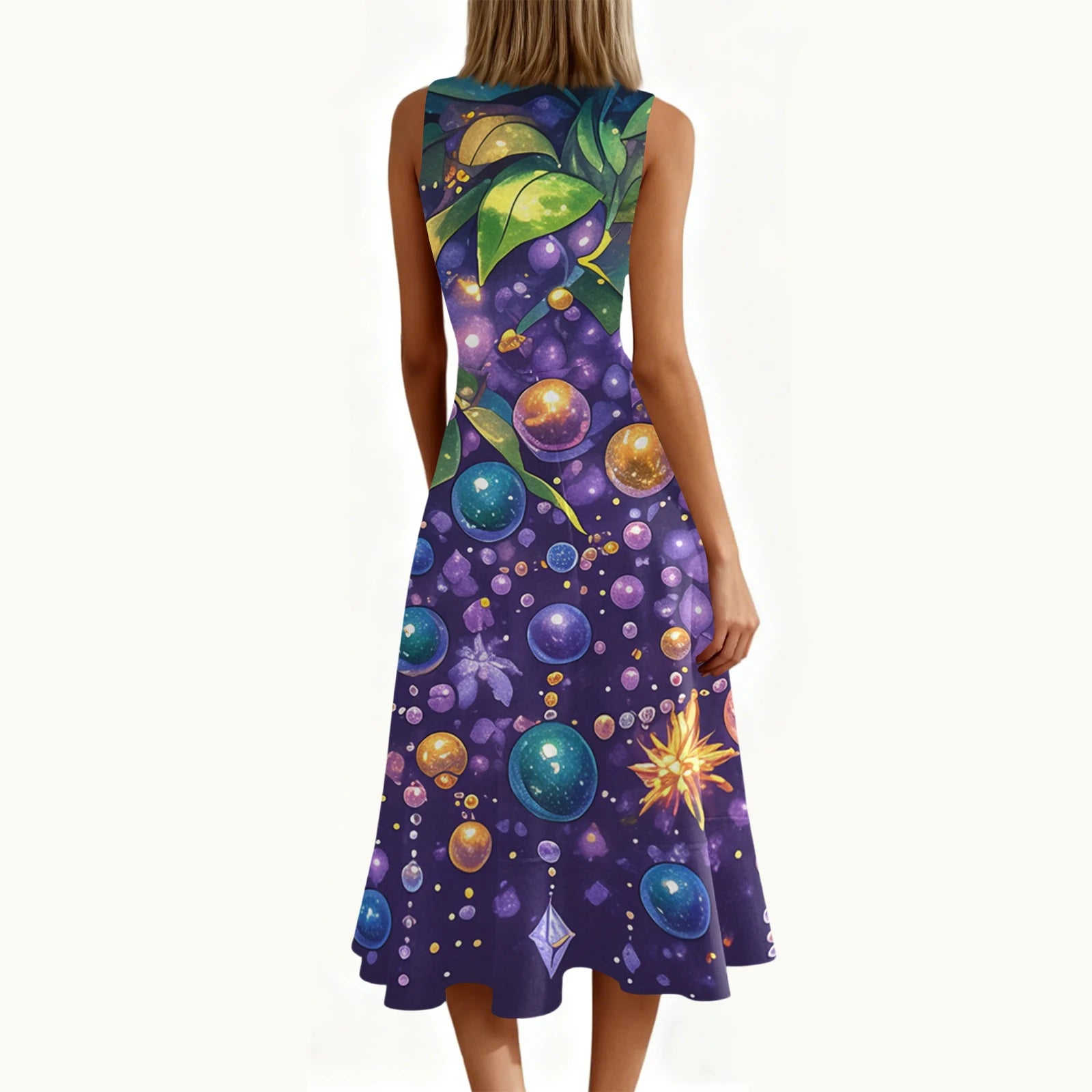 Carnival Women's Dress 🎉 Ruffled Printed Casual Dress 👗 Sleeveless Round Neck Stylish Festival Costume ✨