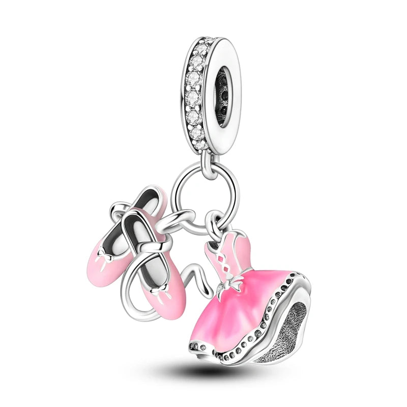 Fit Original Bangle 925 Silver Ballet Dancer Charm | Dancing Shoes Beads Pendant for Bracelet & Necklace DIY Jewelry Gift