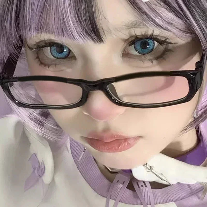 Japanese Korean Small Square Frame Glasses for Women – Retro Harajuku Clear Reading & Blue Light Blocking Eyewear