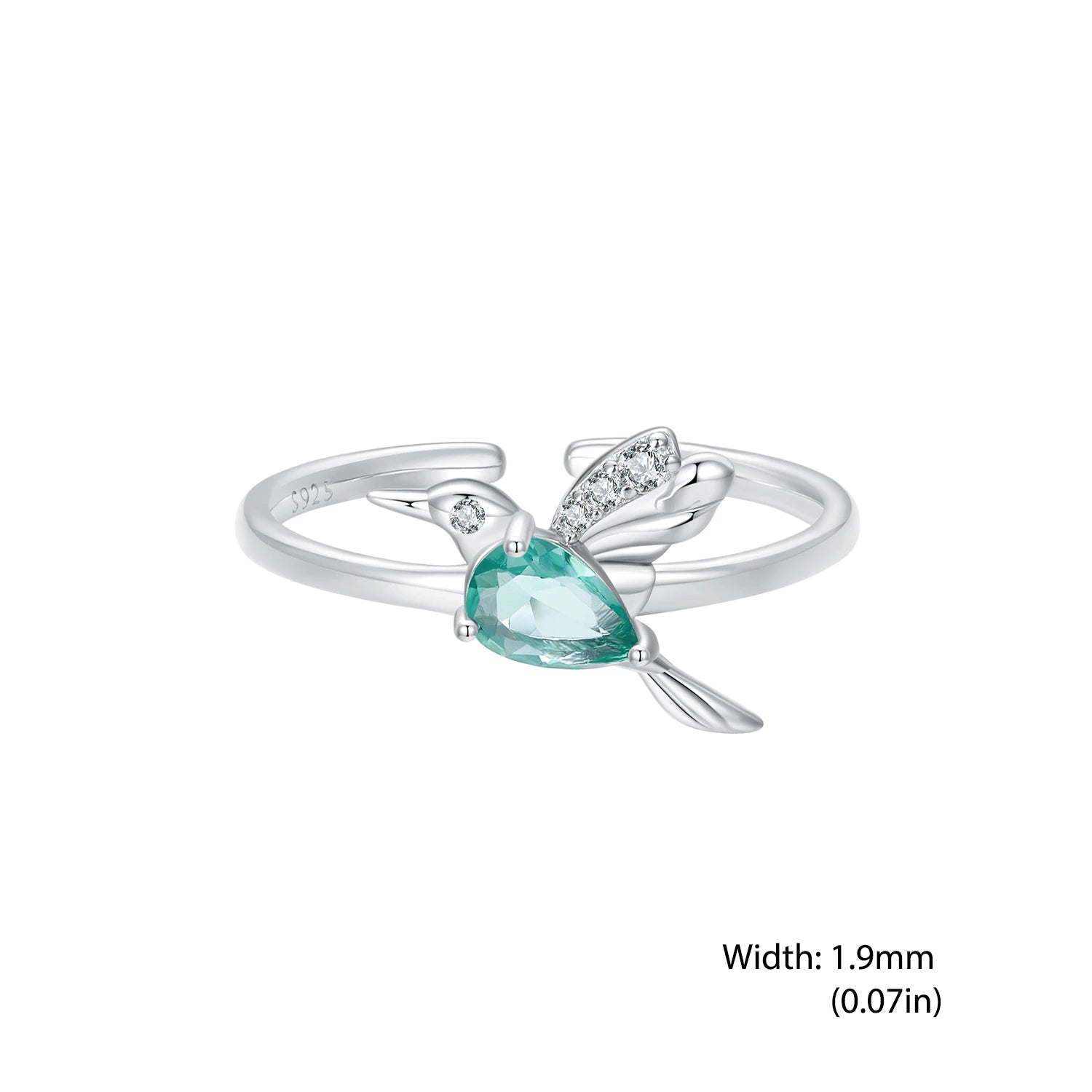 BISAER 925 Sterling Silver Floral Bird Open Ring | Adjustable White Gold Plated Flower Band for Women – Fine Party Jewelry
