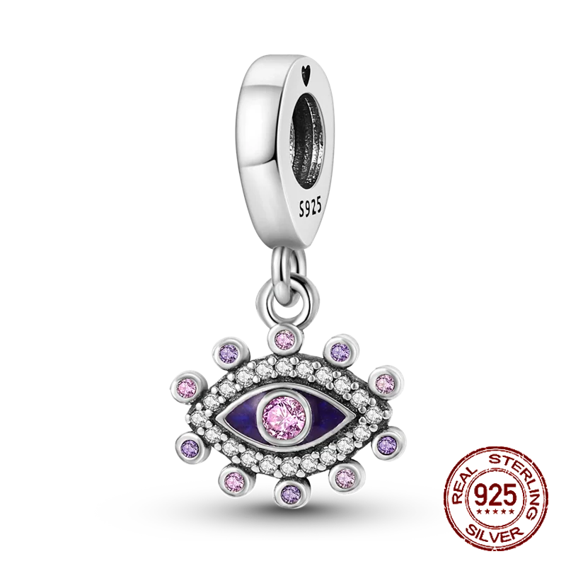 925 Sterling Silver Purple Flower & Butterfly Dangle Charm | Bead for 4MM Bracelet or Necklace DIY Jewelry Gift